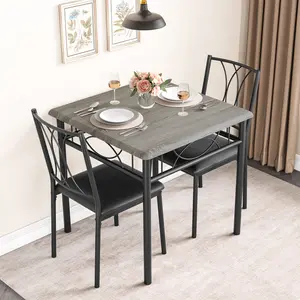 Dining Table Set for 2, Kitchen Table and Chairs for 2, Square Kitchen Table Set with Upholstered Chairs, Dining Room Table Set for Small Space, Apartment, Dinner, Retro Gray