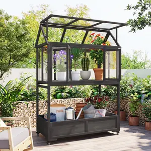 [SOIYELIFE] [Assembly Video Availab] TOPMAX Garden Wood Portab Cold Frame with Movab Wheels Mini Greenhouse with Openab Roof and Storage Box, Black