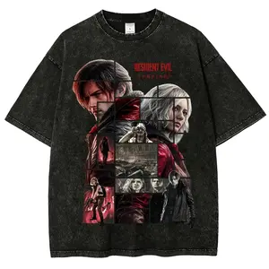Resident Evil Men's Casual Round Neck T-Shirt - Vintage Washed, Distressed, Unisex-Fit Short-Sleeve Menswear Clothes, Men's Tops