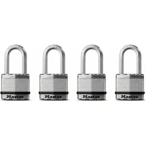 212 MAIN Master Lock M1XQLFHC 4-Count 1.75 in. Magnum Padlock - Keyed Alike, Dual Armor, Octagon Shackle, Pry-Resistant, Weatherproof, Laminate Steel 4 Locks for Motorcycle Security Accessory