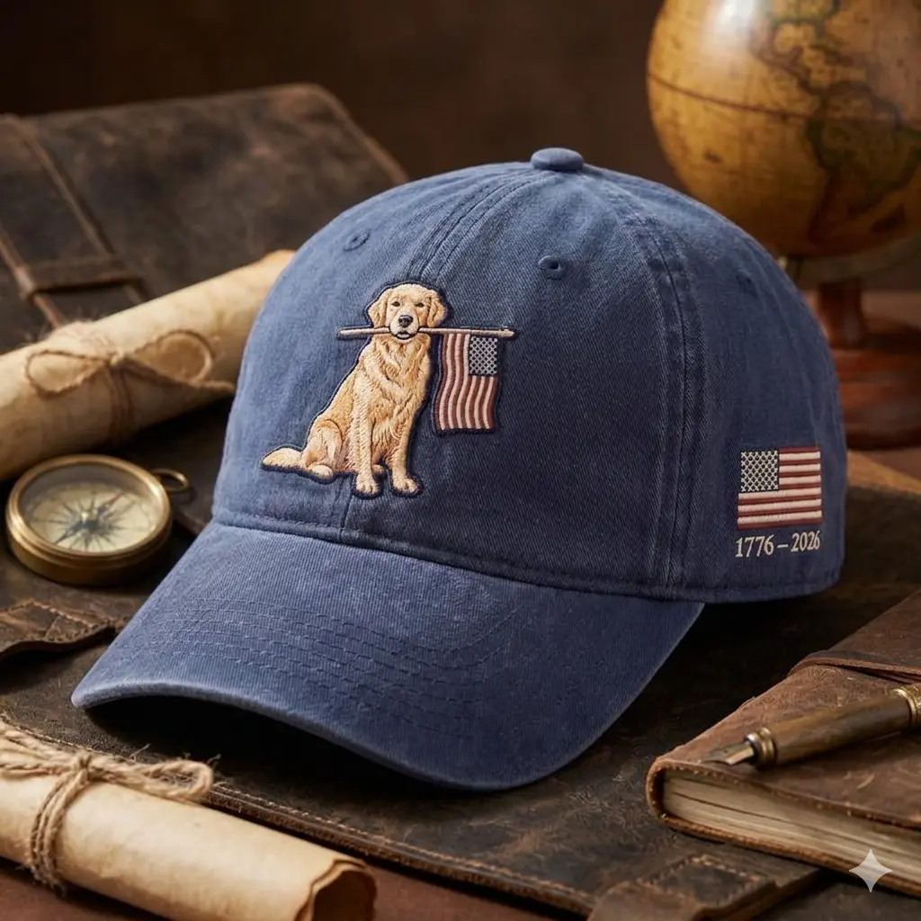 Golden Retriever USA Embroidered Cotton Baseball Cap, Patriotic Dog Lover Hat