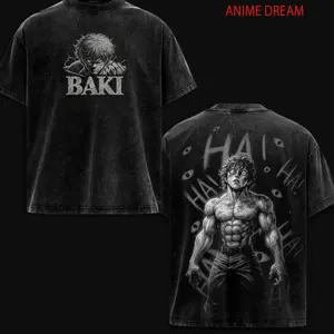 Baki Hanma Baki the Grappler Colletion Anime Double Printed Vintage Washed Tee Unisex Oversize Anime Manga Washed Heavyweight Cotton T-shirt XHO