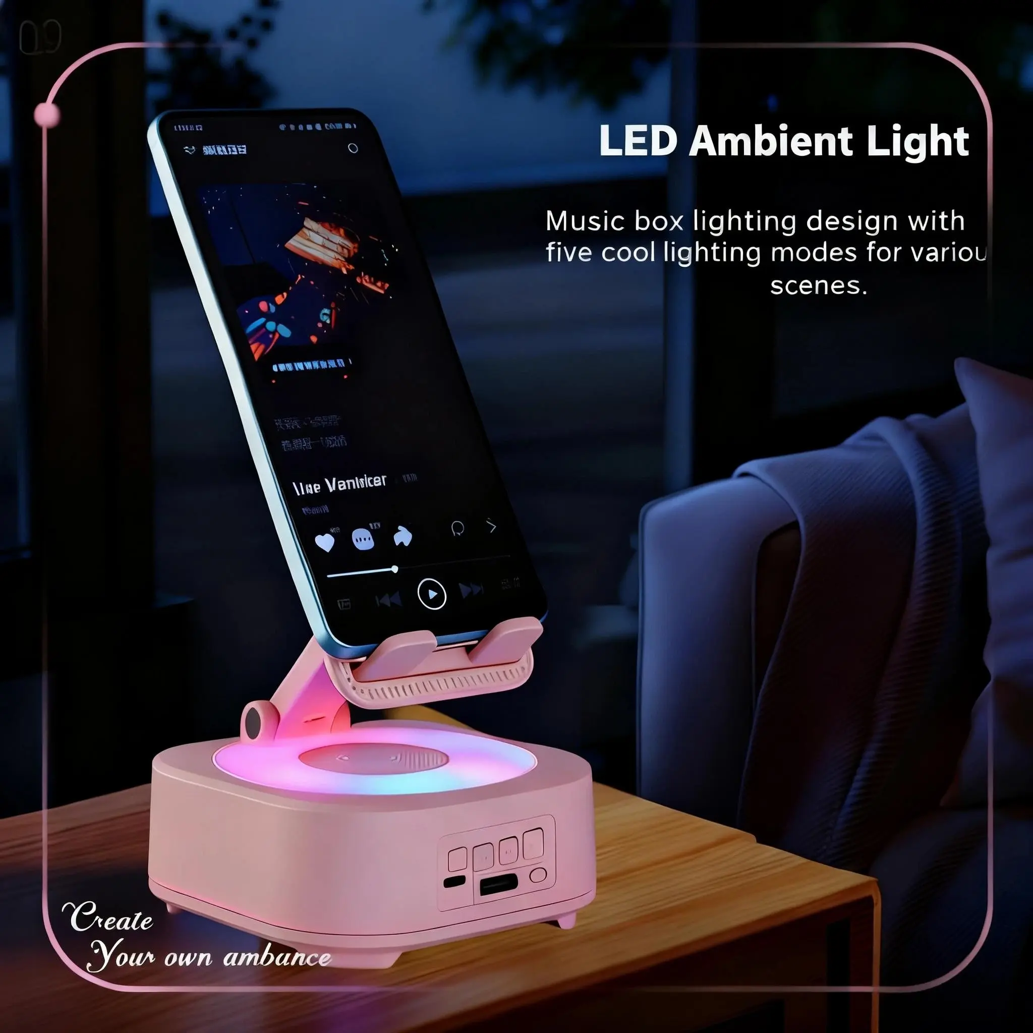 Wireless Induction Audio Bluetooth-compatible Speaker, 4-In-1 Phone Stand with Emergency Charging, Colorful Ambiance Lights, Foldable Compact Design, Portable Wireless Speakers, Multifunctional Wireless Speaker