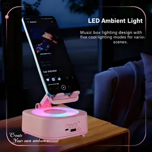 Wireless Induction Audio Bluetooth-compatible Speaker, 4-In-1 Phone Stand with Emergency Charging, Colorful Ambiance Lights, Foldable Design
