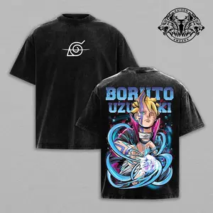 Boruto Uzumaki Karma Form Vintage Graphic Collection | Oversized T-Shirt, Sweatshirt, Hoodie & Sleeveless Muscle Tee | Retro Washed Black Streetwear Anime Merch | Trendy Aesthetic Alt Clothing