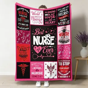 Best Nurse Ever Throw Blanket, Pink Black Stethoscope Flannel Blanket, Soft Cozy Warm Throw, Nursing Work Of Heart Caduceus Design, Gift for Nurse Her Him, Nurses Week Graduation Birthday Appreciation Decor for Couch Bedroom