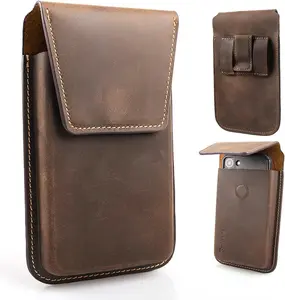 Leather Cell Phone Holster with Belt Clip, Flip Cell Phone Case for  14 13 Pro, Phone Belt Holder for S22 S21, Universal Cell Phone Pouch for Smartphone, Darkbrown