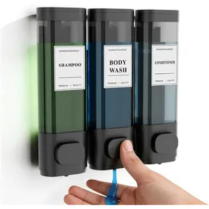 Shampoo and Conditioner Dispenser – Wall-Mounted Shower Soap Dispenser, No-Drill Installation, Lockable, 900 ml Capacity,for Bathroom & Hotel or Airbnb (Black, 3-Pack)