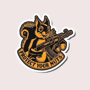 Protect Your Nuts Squirrel Sticker, Funny Tactical Gun Decal, Waterproof Vinyl Sticker for Guns, Laptop Water Bottle Decal Sticker