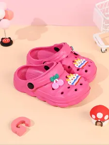 Summer New Pure Color Holey Shoes, Cherry Cake Decoration Birthday Gift, Cute Thick Sole Anti-Slip Breathable Comfortable Lightweight Child Shoes