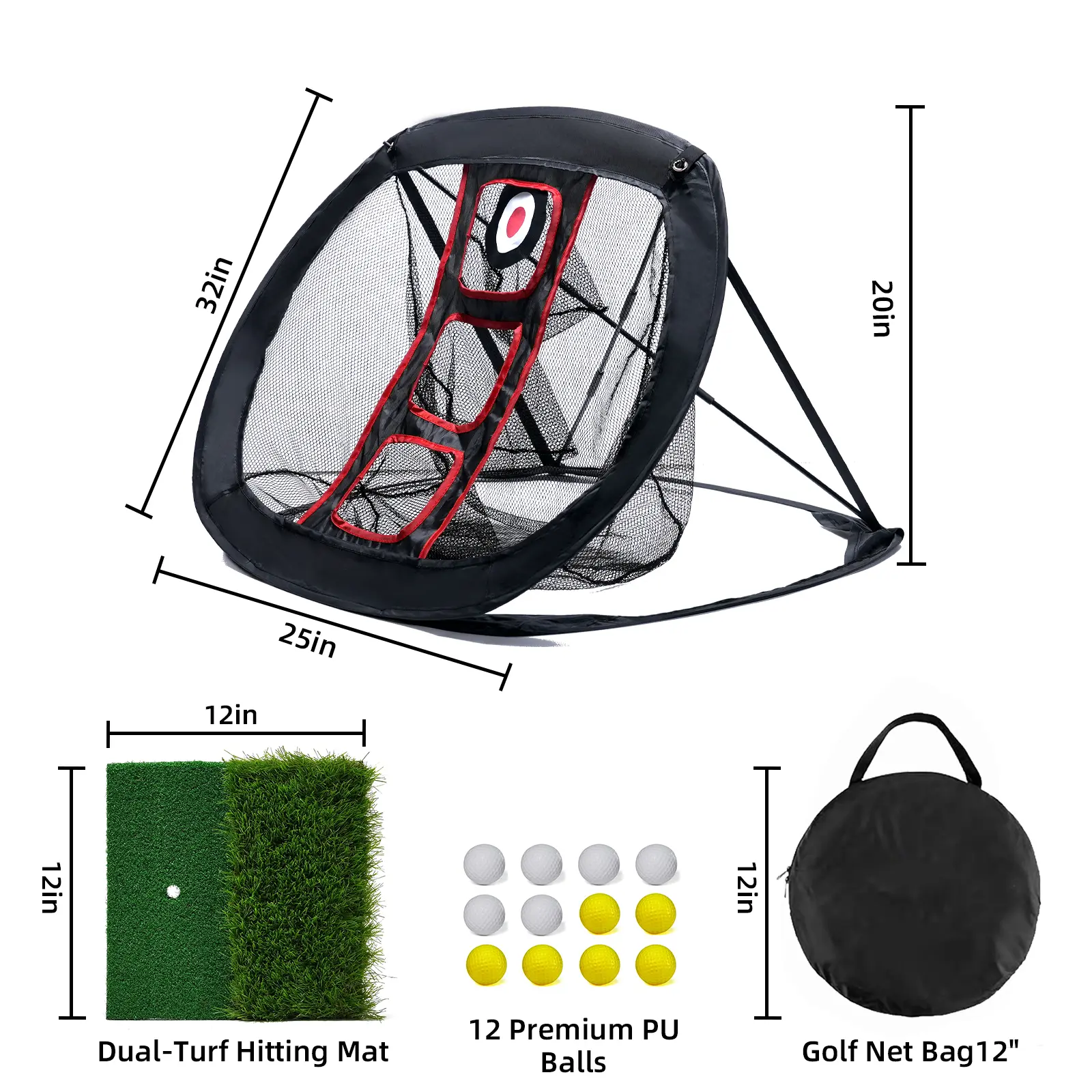 AESWGOF Golf Chipping Nets Set - Pop-Up Practice Net, Dual-Turf Mat, and Accessories for Outdoor Use