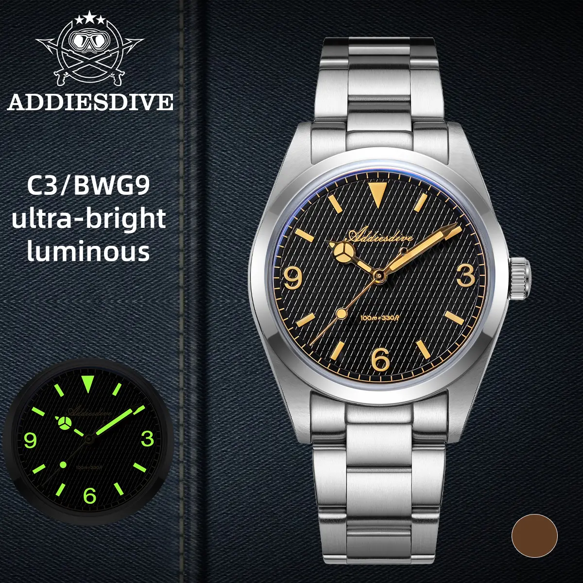 2025 ADDIESDIVE Luxury Men Hyber Movement Watches Business Watch - 36mm Golden Dial Stainless Steel Super Luminous 100m-Waterproof Men Watch reloj hombre