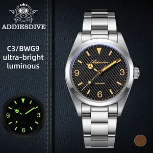 2025 New ADDIESDIVE Luxury Men Hyber Movement Watches Business Watch - 36mm Golden Dial Stainless Steel Super Luminous 100m-Waterproof Men Watch reloj hombre