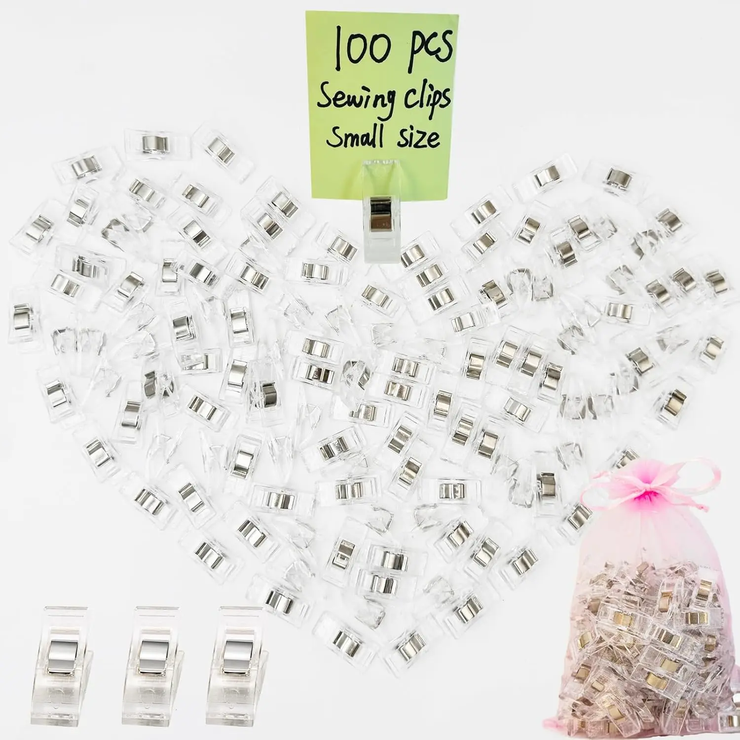 100 count Small Size Sewing Clips Clear Color Quilting Clips, Multipurpose Fabric Clips, Sewing Supplies, Crafting Tools, Photo Clips