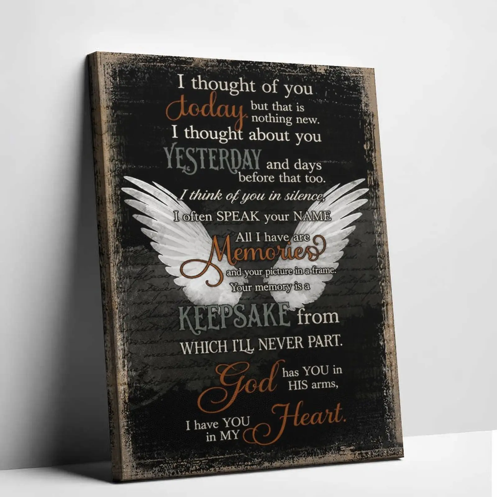1Pc  Memorial Canvas Wall Art, I Thought of You Today Angel Wings Picture,  Deep Sympathy Bereavement Gift