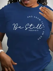 【Plus Size】 Letter Print Round Neck Tee, Fashion Casual Crew Neck Short Sleeve T-shirt for Daily Outdoor Wear, Women Plus Clothing for All Seasons