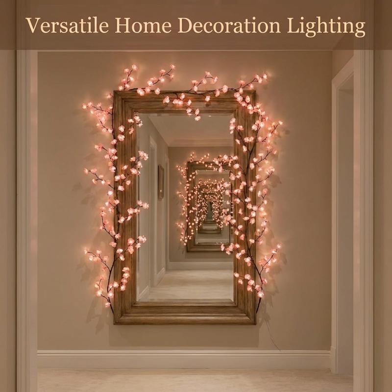 LED Cherry Blossom Tree Branch Mood Lighting - 7.55FT 144LEDs Willow Vine Garland, 1.2m 48leds, 1.6m USB Cable, Timers, Color Changing, 8 Lighting Modes, Remote, Bedroom Indoor Wall Decor for Wedding, Christmas