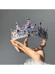 European and American Full Crystal Crown Headpiece Baroque Rhinestone Tiara Princess Birthday Headdress Bridal Headpiece