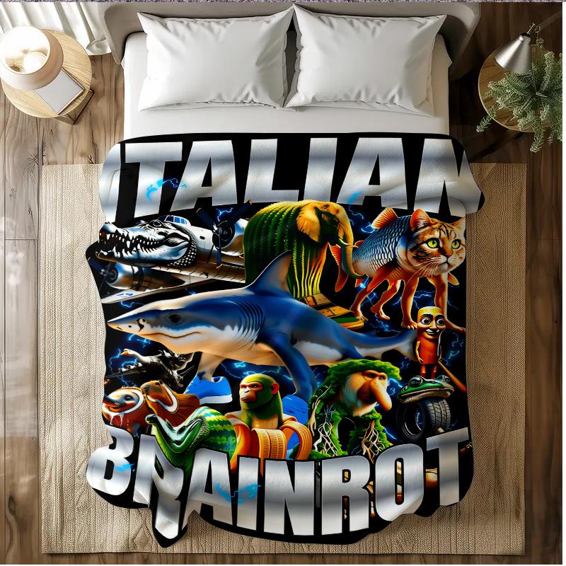 Countdown Sale! Brainrot Italian Art Soft Flannel Blanket - Bold Graphic Design, Cozy All-Season Throw for Sofa, Bed, Camping & Office, Camping Accessory | Vibrant Graphic Throw It is very suitable to give as a gift to friends and children.