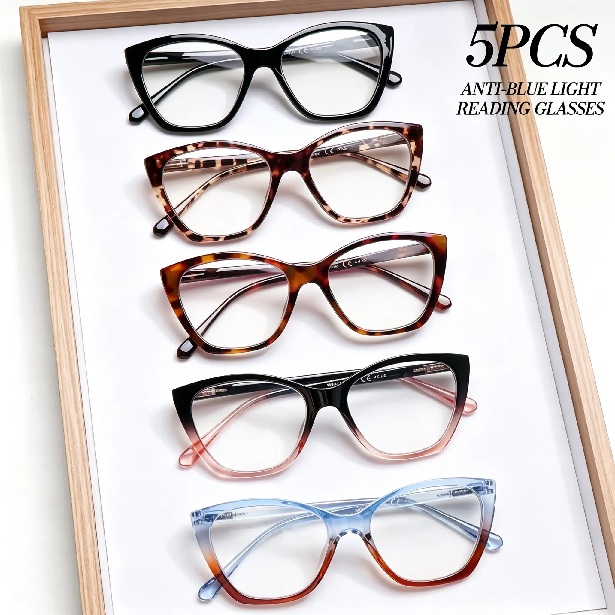 5 Pack Blue Light Blocking Reading Glasses for Women, Spring Hinge Lightweight Readers with Tortoise, Leopard Print & Gradient Color Fashion Frames