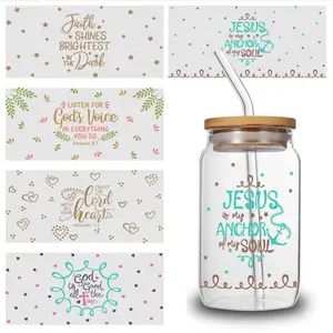 5 Sheets Faith Shines UV DTF Stickers Religious Decoration Designs Hopeful Quotes Plastic Self-Adhesive Labels Decorative Retro Halloween Bat Cup Wraps resistant flowers anti reflective window tint Outdoor Silk Morning Glory