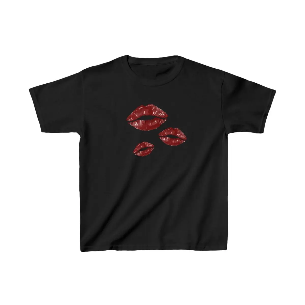 XOXO Hugs & Kisses Espresso Martini Pattern Baby Tee Shirt for Women - Short Length Fitted Clothing Top - Casual