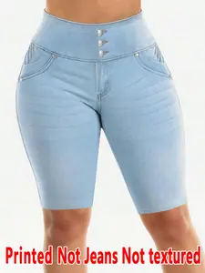 Women's Printed Skinny Pants Non-Denim Fabric, Faux Denim Bottoms, Five-Pocket Design, All Season Wear, Comfortable & Stylish