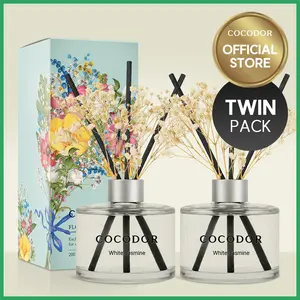 [TWIN PACK] COCODOR Flower Reed Diffuser Set / 6.7oz X 2 Packs / Scent Diffuser with Sticks Home Fragrance Reed Diffuser for Bathroom Shelf Decor