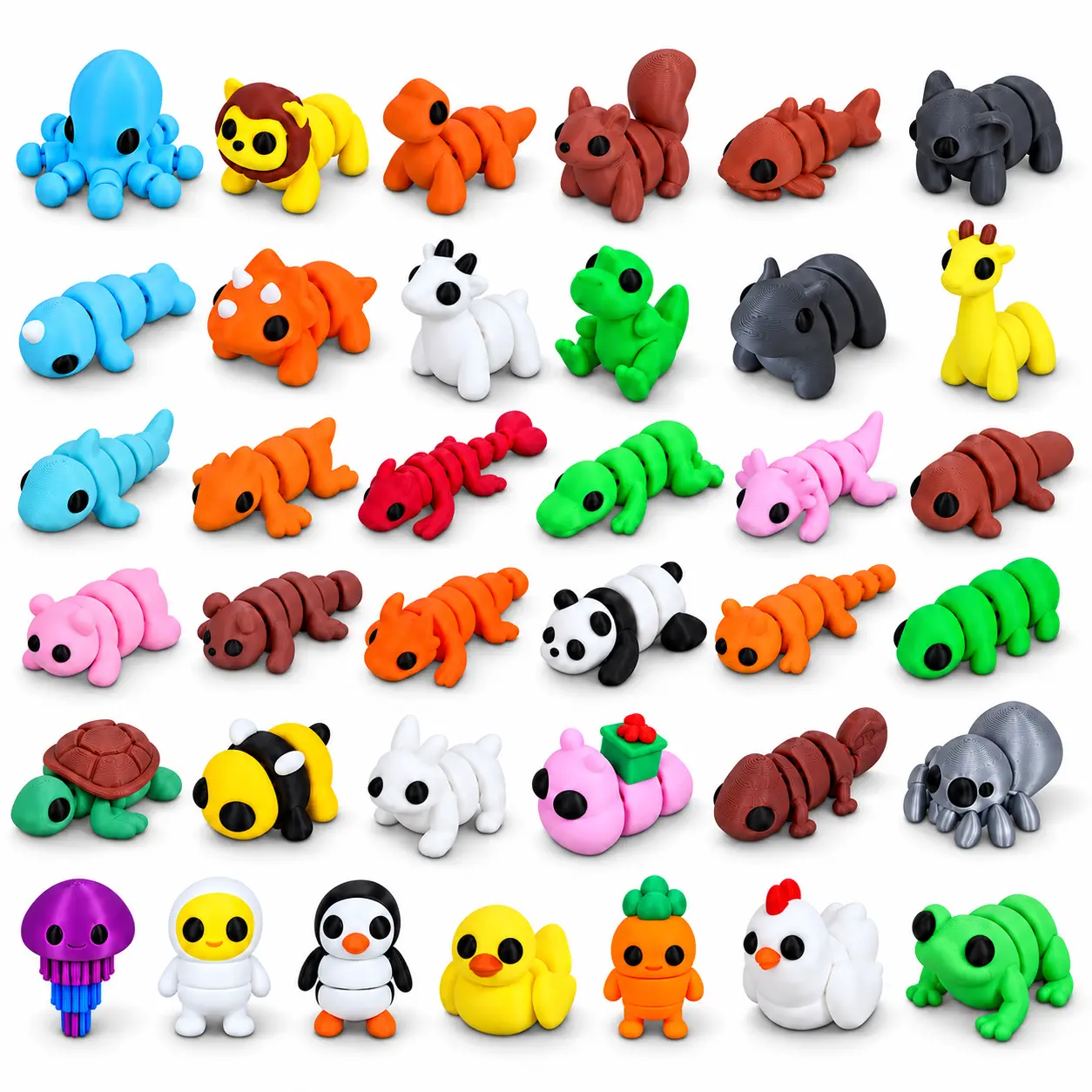 37Pcs 3D Printed Animals Set for Kids, 3D Printed Articulated miniatures Mini Little Animals Figures for Party Favors Gifts Pocket Fidget Toys Bulk, Goodie Bag Stuffers Classroom Birthdays Rewards for Toddlers Desk Office Pet Decor