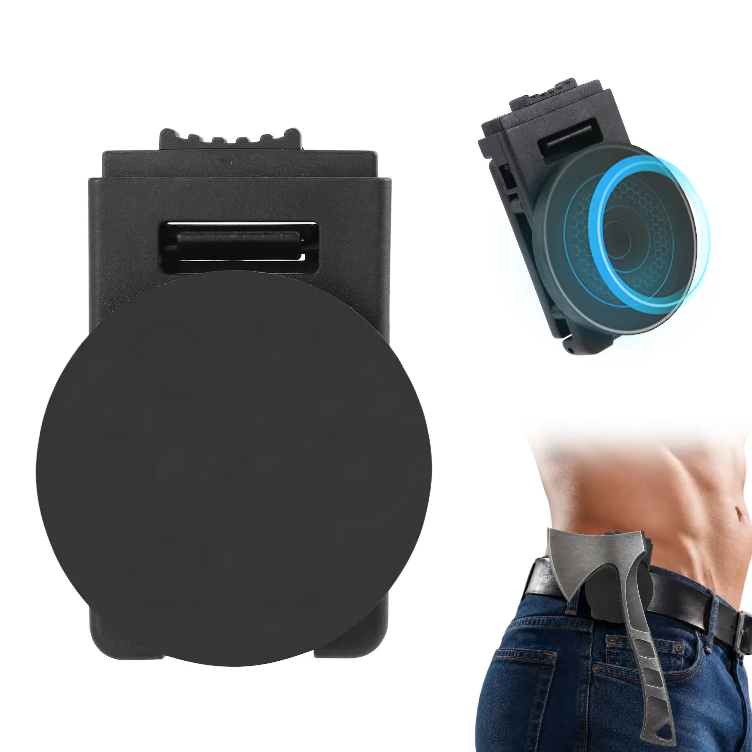 66mm Rubber Coated Magnetic Belt Clip Tool Holster, Lockable Safety Buckle Magnetic Waist Tool Holder, Strong Magnet Tool Holster Organizer for Hatchet Screws Hand Tools, Hands Free Work Accessory for Electrician DIY Handyman Contractor