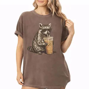 Comfort Colors Iced Coffee Raccoon Shirt, Cute Raccoon With Sunglasses Graphic Tee, Coffee Lover T-Shirt, Gift for Raccoon Lovers