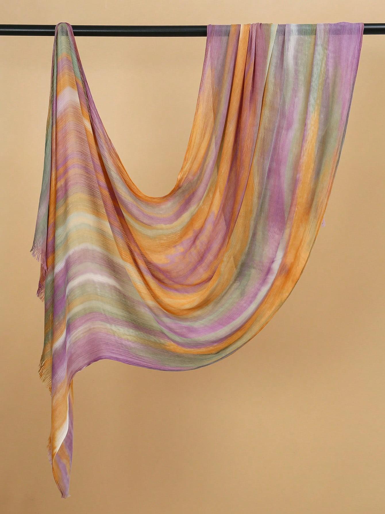 Women's Wrinkled Effect Modal Hijab - 1 Pc Tie-Dye Gradient All Over Print Head Scarf, Elegant Polyester Scarf for Casual Everyday All-Season Wear, All Seasons