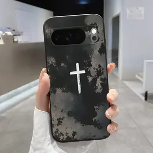 Rounded Edge Phone Case for Google Pixel 10 9 XL 8 7 Pro A Cross in Shadow Pattern Pocket-Friendly Shockproof Liquid Silicone Protective Soft Smartphone Casing