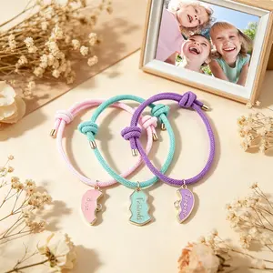 BFF Friendship Bracelet Set for 3 – Best Friends Forever Magnetic Heart Charm Bracelets, Cute Adjustable Rope Bracelets for Girls, Bestie Sister Jewelry Gift