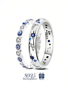 925 Sterling Silver Fashion Eye & Star Design Cuff Ring, Statement Rings, Fashion Jewelry for Party, Daily Clothing Decor, Trendy All-match & Exquisite Jewelry for Birthday Gift