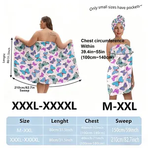 Women's Butterfly Print Bath Wrap Set with Shower Cap, Light Pink & Colorful Butterflies, Plus Size (M-XXXXL) - Perfect for Post-Shower Spa, Bridal Shower, or Festive Gift