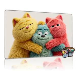 Cute Fluffy Cats & Friends TCG MTG Playmat 12x24inch Non-Slip, Perfect for Card Games, Party & Family Use, Great Gift for Enthusiasts