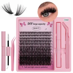 D Curl Individual Lash Clusters Manga Wispy 0.07mm Natural False Eyelashes Kit Wide Span Wet Look Spiky Extensions with Lash Bond Seal for Daily Makeup Cosmetic