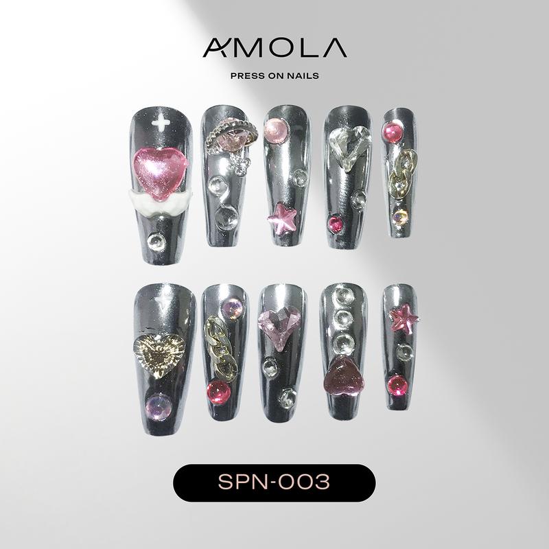 (Buy 2 Get 1) AMOLA - Press on nails Spinning Collection - SB-003 Handmade Press-On Nails [Free Tools with 3M Glue Tabs] Reusable, Long-Lasting, Salon-Quality