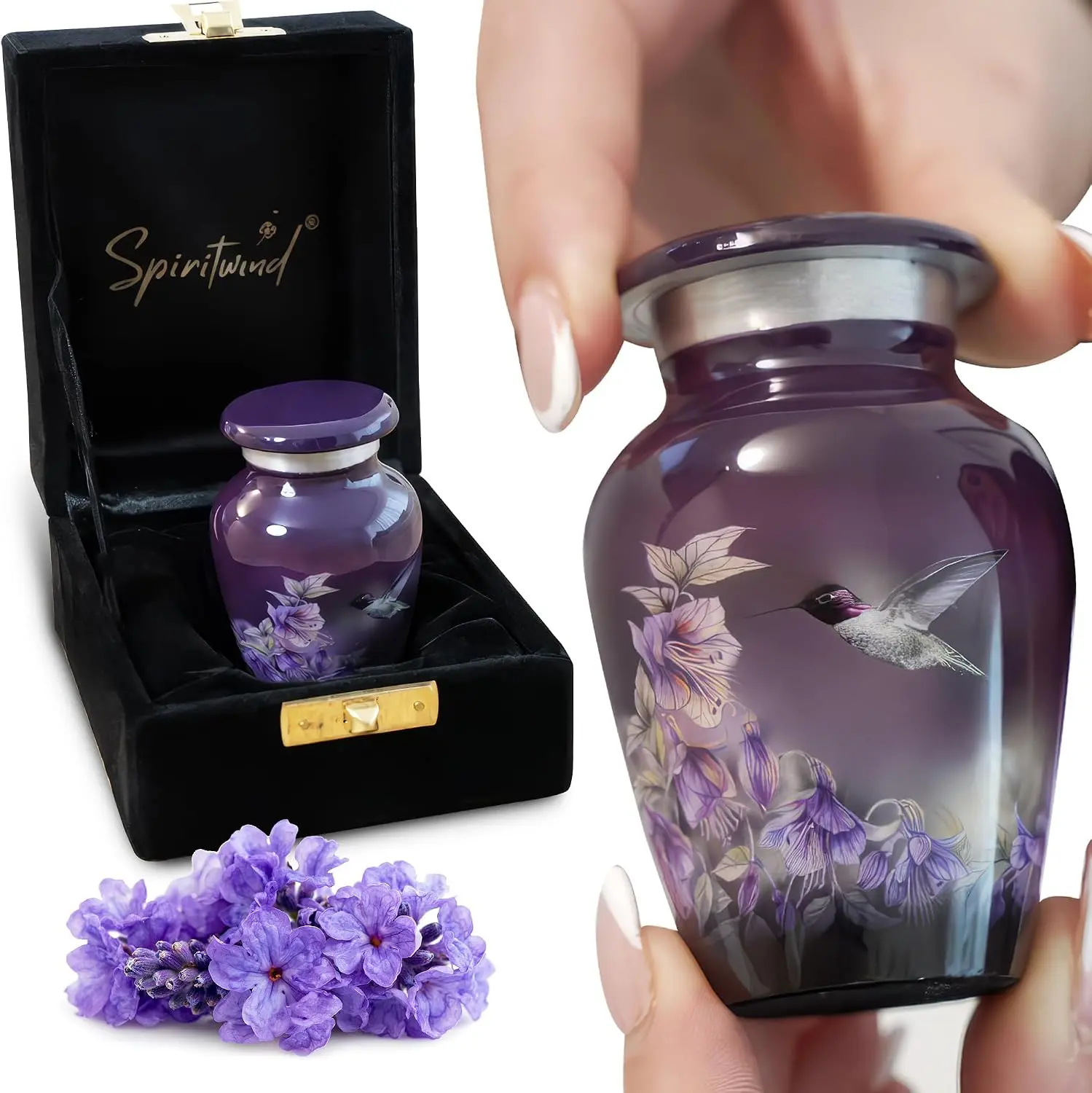Beautiful 2.9" Hummingbird Keepsake Urn with Premium Gift Box, Velvet Bag & Funnel - Artist Designed Small Urn for Ashes for Women - Beautifully Presented Small Urns for Human Ashes Keepsake Size