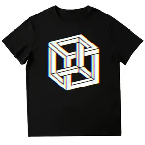 Glitch Effect Optical Illusion Cube T-Shirt, 3D Geometric Vaporwave Tee, Modern Streetwear