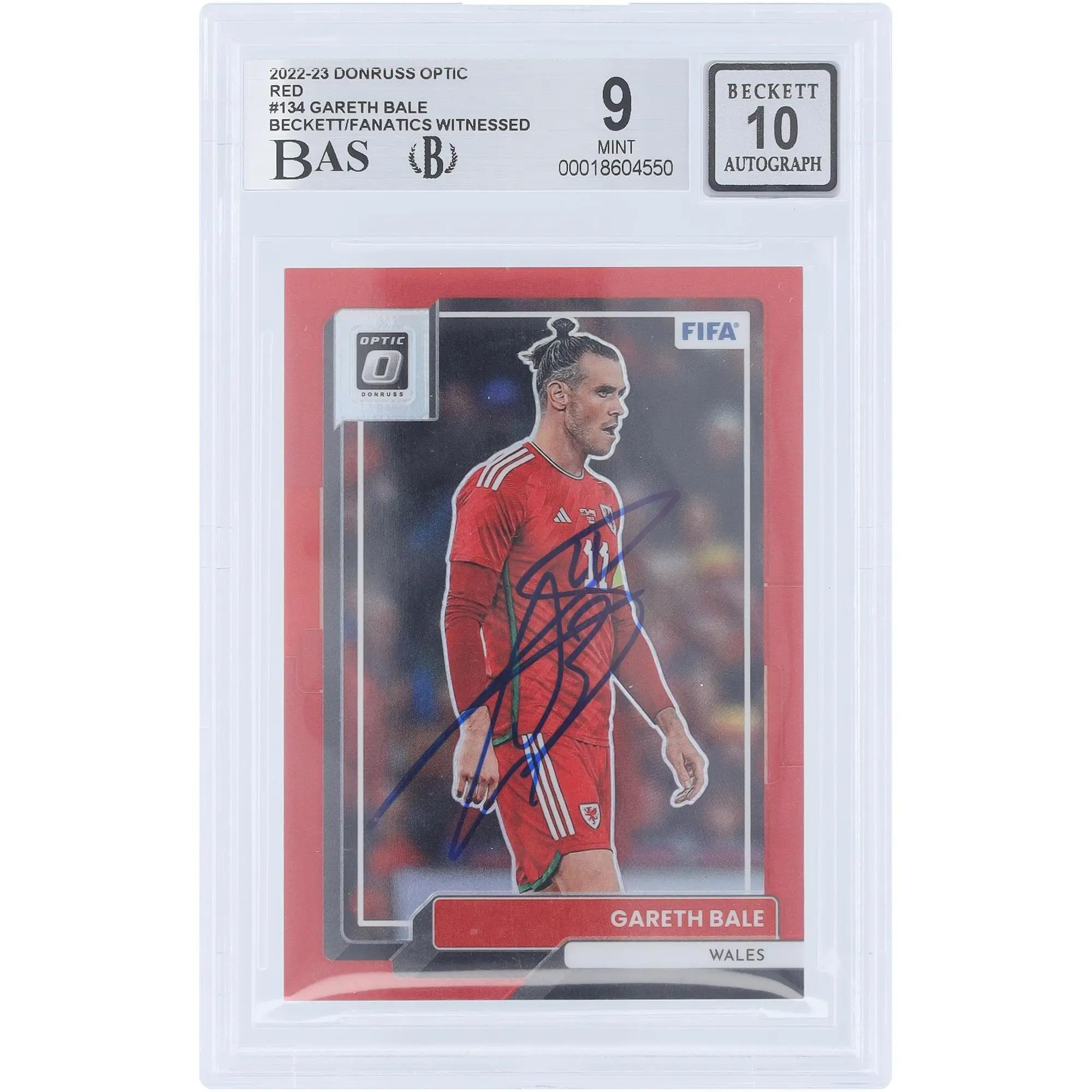 Gareth Bale Wales Autographed 2022-23 Panini Donruss Optic Red Prizm #134 #/165 Beckett Fanatics Witnessed Authenticated 9/10 Card - Fanatics Authentic Certified