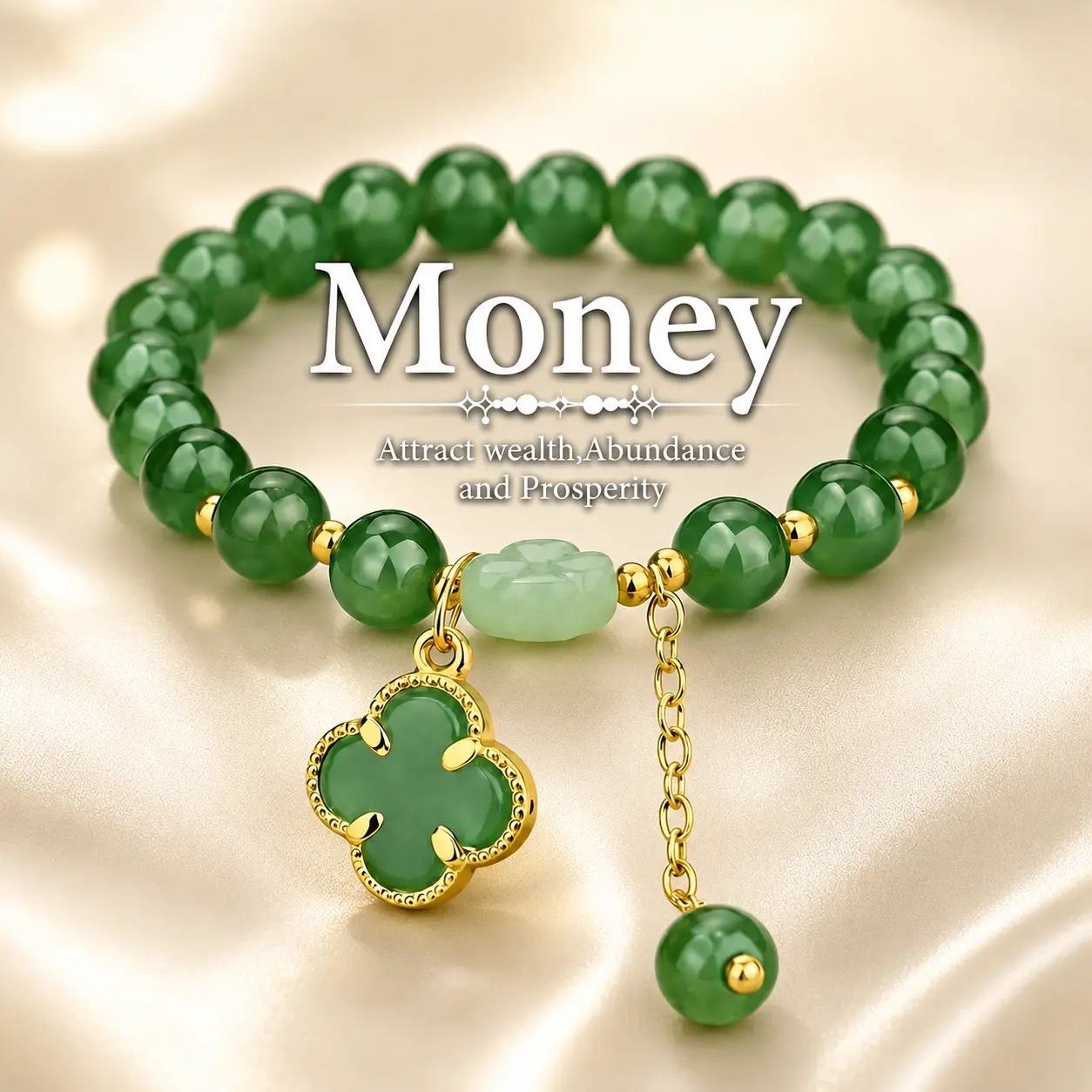 Women's Lucky Charm Green Aventurine-Tiger Eye Beaded Stretch Bracelet, 4-Leaf Clover Charm Natural Stone Stackable Jewelry, Money-Attraction Everyday Gift