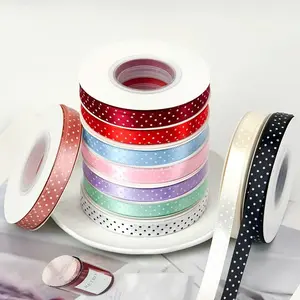 1cm Small Dot Ribbon Polyester Band, Single Side Glossy Wave Dot Silk Ribbon, Handmade DIY Fashion Accessories, Hair Clips, Bowknots