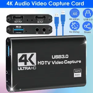 4K Video Capture Card 1080P60fps HD Recorder Grabber for OBSCapturing Game Card Live with USB3.0 Cable HDTV Cable Videography Equipment