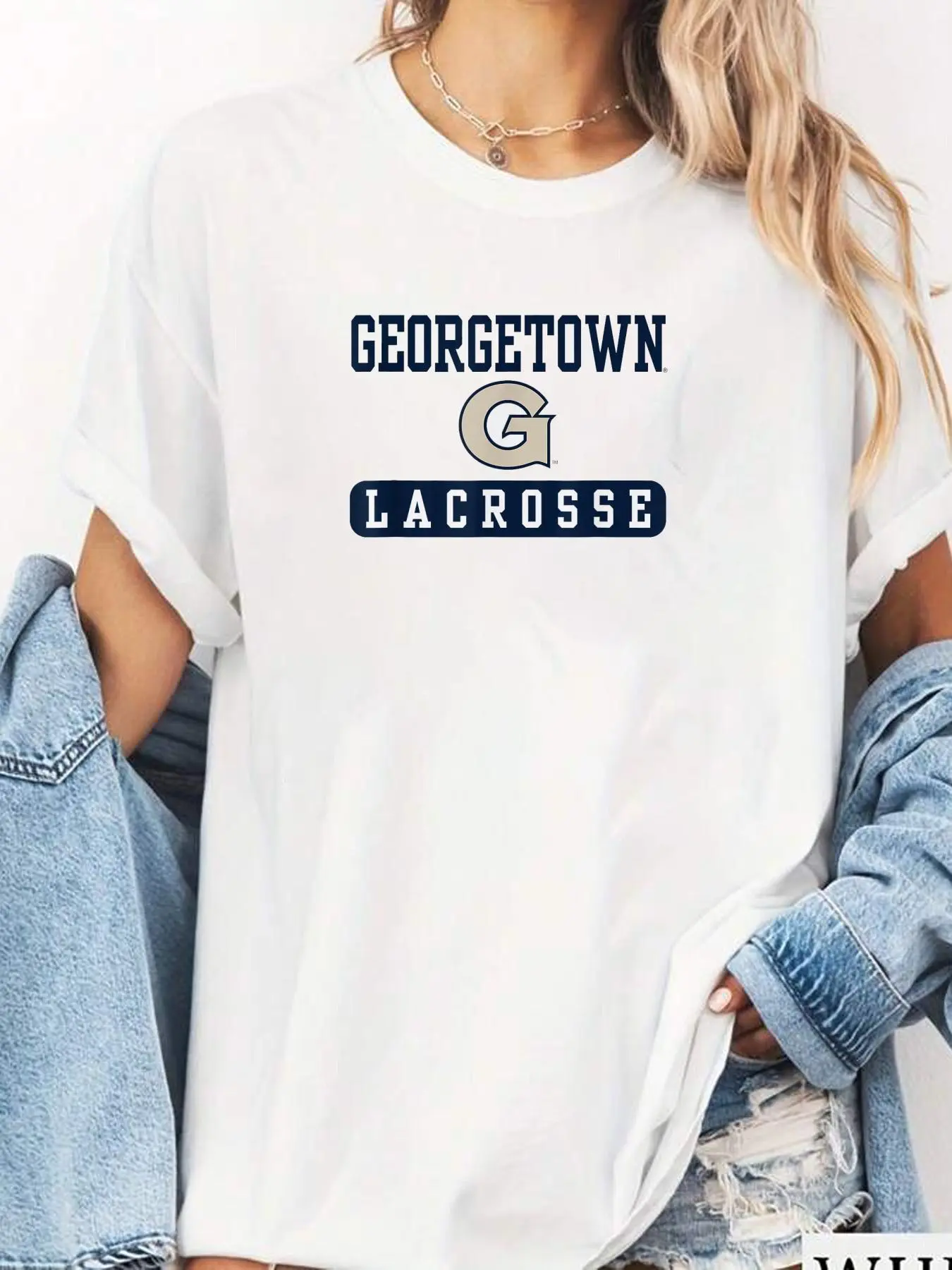 100% Cotton Georgetown Hoyas Lacrosse White Officially Licensed T-Shirt summer tees women