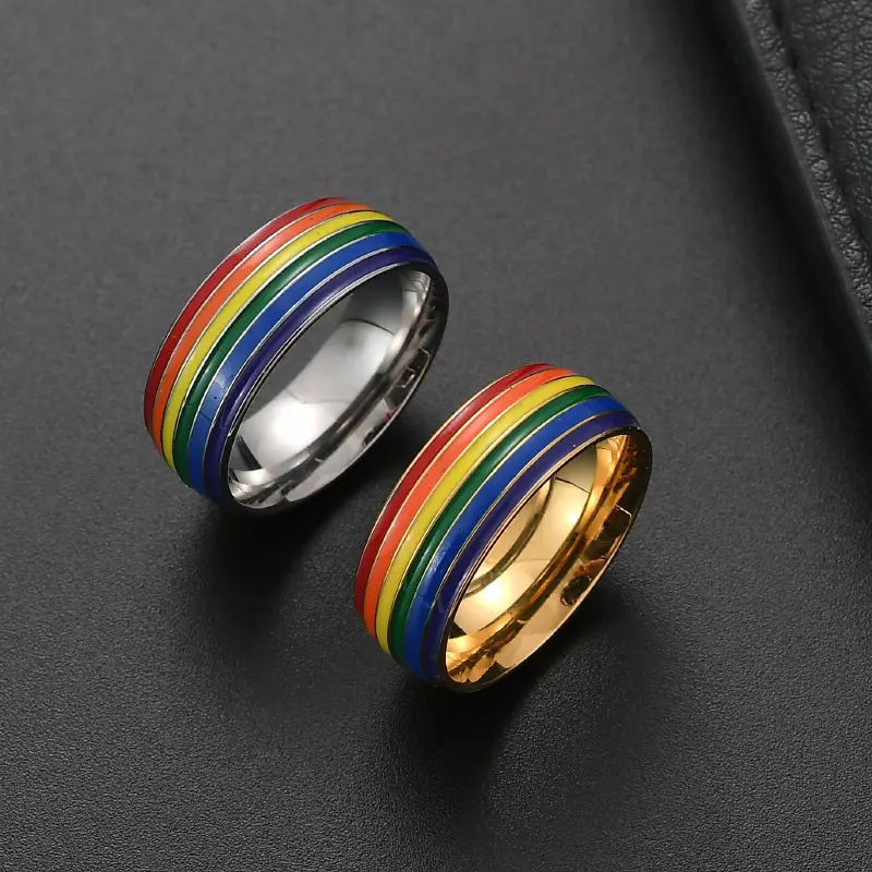 Same Sex Rainbow Ring 18K Gold Plated Cheerleader Ring Pride Ring