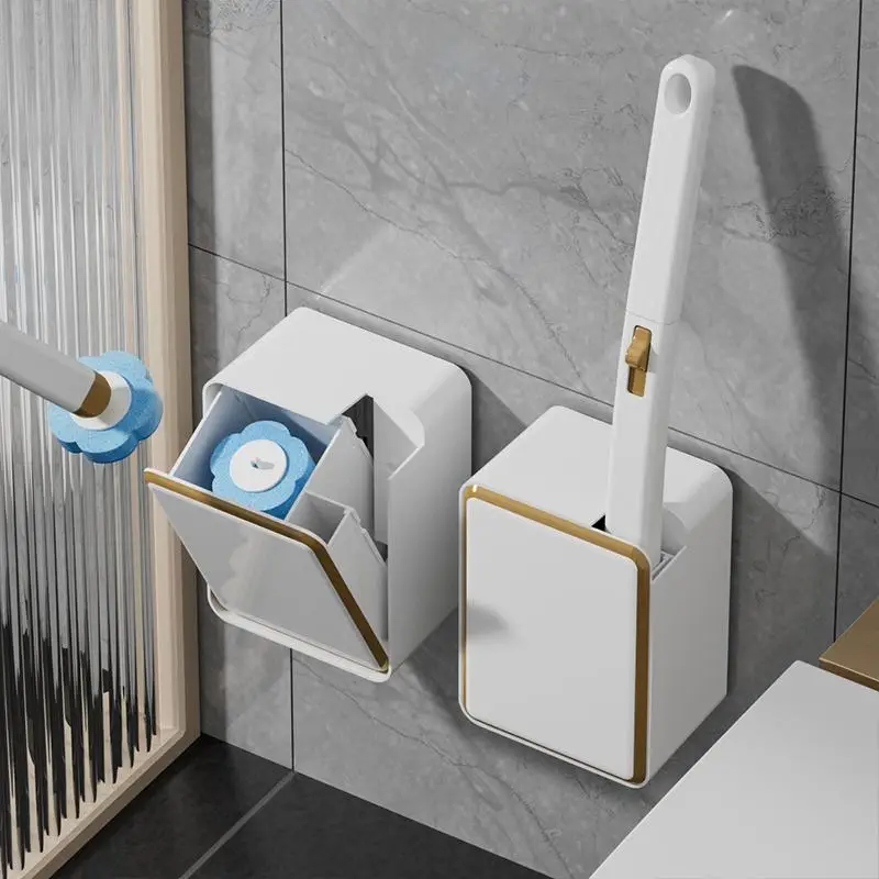 Disposable Toilet Brush Set, 1 Set Toilet Bowl Cleaning Brush with Holder & 24pcs Refills, Household Cleaning Tool for Bathroom Toilet