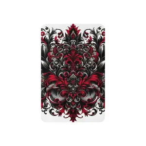 Crimson Smoke Damask Sherpa blanket, White Black Red Damask Blanket Modern Vintage Baroque Style