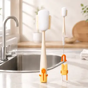 5 in 1 Bottle Cleaning Brush Set, 2026 Multifunctional Lid Brush Cleaning Tool Kitchen, Portable Long Handle Bottles Scrubber for Cup Lids, Hard Bristle Sponge Head Bottle Brushes (White)